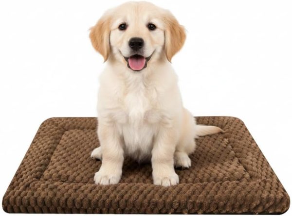 Dog Bed Mat, Reversible Dog Crate Pad for Small Medium Dogs & Cats, Soft Washable Kennel Mat with Non-Slip Bottom, Lightweight Pet Bed for Crate, Cage, Home and Travel（Dark Brown, 24" L*18" W*1.5" Th