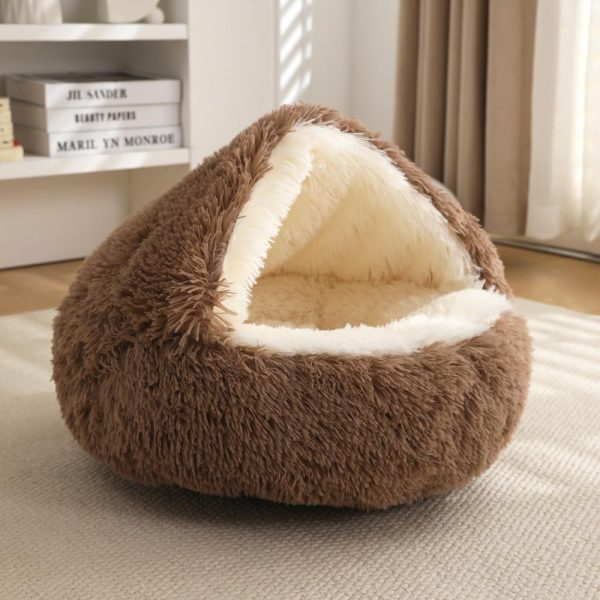 Nest Bed - Cat Beds for Indoor Cats, Plush Warm Nest for Cats Dogs & Puppies (Brown, 16 x 16in)