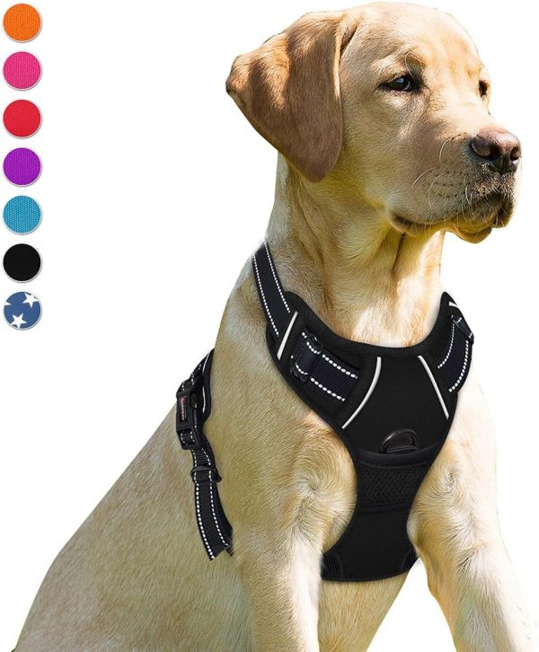 No Pull Dog Harness Front Clip Heavy Duty Reflective Easy Control Handle for Large Dog Walking(Black,L)