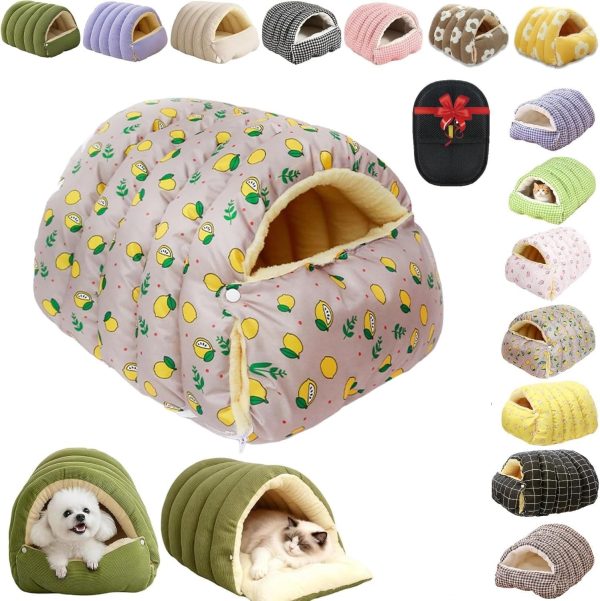 Removable and Washable Winter Closed-Off Cat Bed,  Winter Cave, Warm Foldable Secure Pet Nest for Indoor Cats & Small Dogs, Comfor Plush Snuggle Hut for Pets (Oxford Waterproof Cloth-Gray,M)