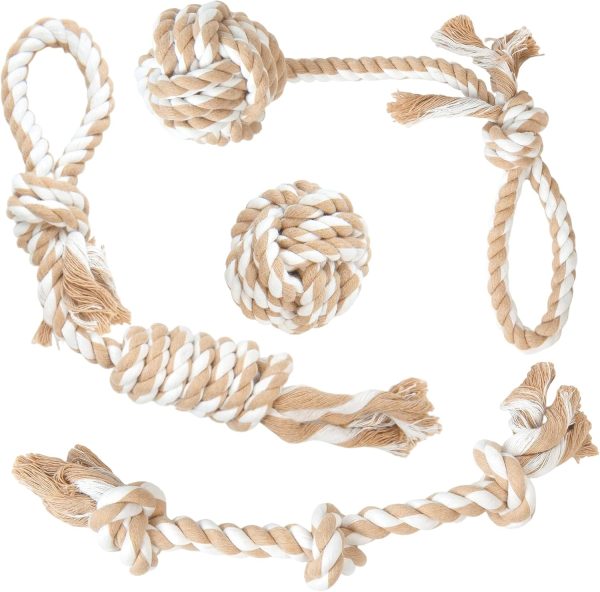Dog Rope Toys 4 Pack, Puppy Teething Sturdy Cotton Chew Tug Ropes Indoor/Outdoor, Exercise Interactive Tug O'War Toys Set for Boredom Small-Meidum Dogs