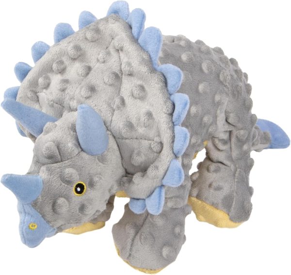 Dinos Frills Squeaky Plush Dog Toy with Chew Guard Technology, Durable Fabric & Squeaker for Active Play, Gray, Large